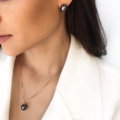 Conjunto Pérola Shell Grafite Banho Ouro 18k - comprar online