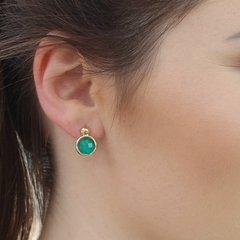 Esmeralda Natural Brinco Redondo Banho Ouro 18k - comprar online
