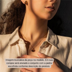 Ágata Preta Conjunto Gota Média Banho Ouro 18k - loja online