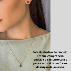 Ágata Azul Céu Conjunto Redondo Pequeno Banho Ouro 18k - loja online