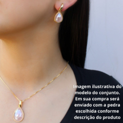 Imagem do Ágata Verde Perolada Conjunto Colar e Brincos Banho Ouro 18k