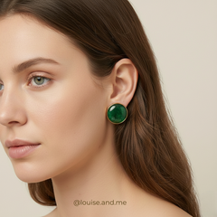 Quartzo Verde Brinco Redondo 22mm Banho Ouro 18k na internet