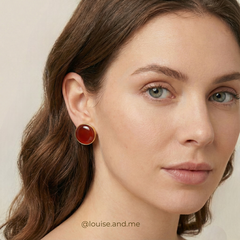 Ágata Vermelha Brinco Redondo 22mm Banho Ouro 18k na internet