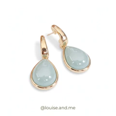 Imagem do Ágata Azul Céu Perolada Brinco Pêndulo Banho Ouro 18k