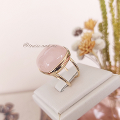 Quartzo Rosa Anel Banho Ouro 18k Pedra Quadrada (Ajustável) - loja online