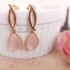 Quartzo Rosa Brinco Pêndulo Vazado Banho Ouro 18k