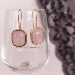 Quartzo Rosa Brinco Gancho Retangular Banho Ouro 18k - loja online