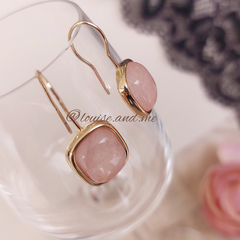 Quartzo Rosa Brinco Gancho Retangular Banho Ouro 18k na internet