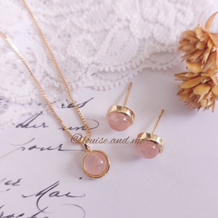 Quartzo Rosa Conjunto Redondo Pequeno Banho Ouro 18k na internet