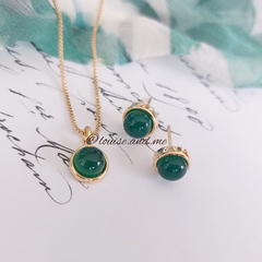 Ágata Verde Conjunto Redondo Pequeno Banho Ouro 18k na internet