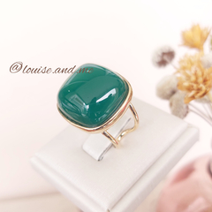 Ágata Verde Anel Banho Ouro 18k Pedra Quadrada (Ajustável) - comprar online