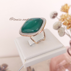 Ágata Verde Anel Banho Ouro 18k e Ródio Branco (Ajustável) - comprar online