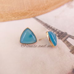 Ágata Azul Céu Brinco Triângulo Banho Ouro 18k - comprar online