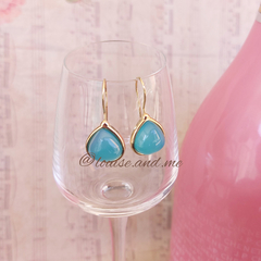 Ágata Azul Céu Gota Brinco Gancho Banho Ouro 18k - comprar online
