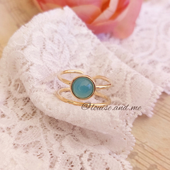 Ágata Azul Céu Anel Pedra Pequena Banho Ouro (Ajustável) - comprar online