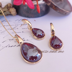 Ágata Vermelha Perolada Conjunto Colar e Brincos Banho Ouro 18k - comprar online