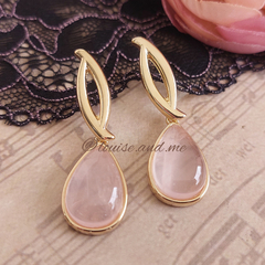 Quartzo Rosa Brinco Pêndulo Vazado Banho Ouro 18k - comprar online