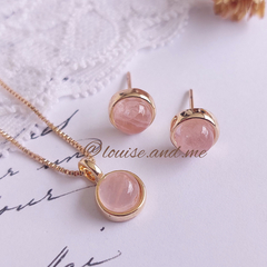 Quartzo Rosa Conjunto Redondo Pequeno Banho Ouro 18k