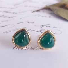 Ágata Verde Brinco Gota Banho Ouro 18k