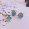 Ágata Azul Céu Conjunto Redondo Pequeno Banho Ouro 18k
