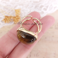 Olho de Tigre Anel Banho Ouro 18k Pedra Quadrada (Ajustável) na internet