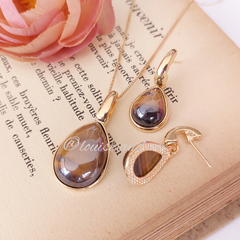 Olho de Tigre Perolado Conjunto Colar e Brincos Banho Ouro 18k - comprar online