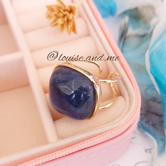 Sodalita Anel Banho Ouro Pedra Quadrada (Ajustável)