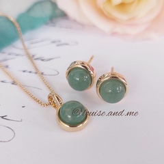 Quartzo Verde Conjunto Redondo Pequeno Banho Ouro 18k