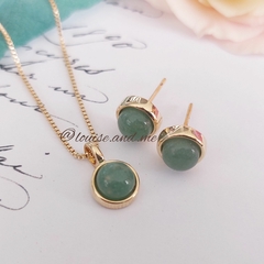 Quartzo Verde Conjunto Redondo Pequeno Banho Ouro 18k - comprar online