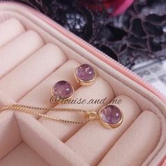 Ametista Conjunto Redondo Pequeno Banho Ouro 18k - comprar online