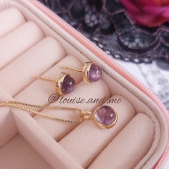 Ametista Conjunto Redondo Pequeno Banho Ouro 18k na internet