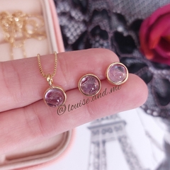 Ametista Conjunto Redondo Pequeno Banho Ouro 18k - Semijoias Louise and Me