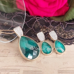 Imagem do Esmeralda Natural e Zircônias Conjunto Gota Banho Ouro 18k