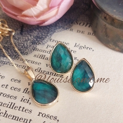 Imagem do Esmeralda Natural Conjunto Gota Média Banho Ouro 18k