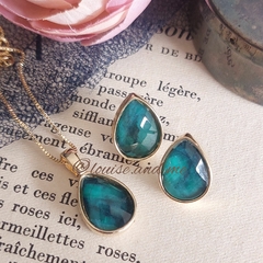 Esmeralda Natural Conjunto Gota Média Banho Ouro 18k