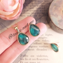 Esmeralda Natural Conjunto Gota Média Banho Ouro 18k na internet