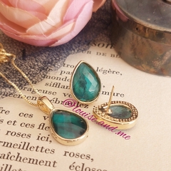 Esmeralda Natural Conjunto Gota Média Banho Ouro 18k - loja online