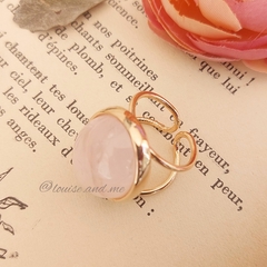 Quartzo Rosa Anel Banho Ouro 18k Pedra Oval (Ajustável) - loja online