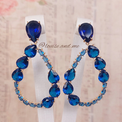 Conjunto Cristal Safira Brinco Pêndulo Banho Ouro 18k na internet
