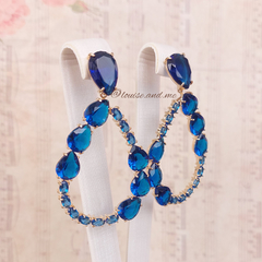 Conjunto Cristal Safira Brinco Pêndulo Banho Ouro 18k - loja online