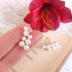 Brinco Ear Cuff Duas Fileiras Pérolas Shell Banho Ouro 18k - comprar online