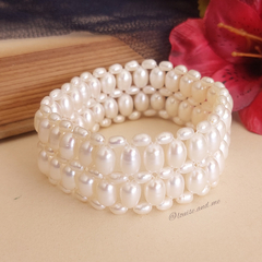 Pulseira Renda de Pérolas Brancas Naturais de Água Doce