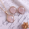 Quartzo Rosa Perolado Conjunto Gota Colar e Brincos Banho Ouro 18k