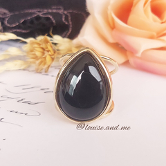 Ágata Preta Anel Pedra Gota Banho Ouro (Ajustável) - comprar online