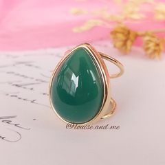 Ágata Verde Anel Pedra Gota Banho Ouro 18k (Ajustável)
