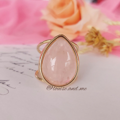 Quartzo Rosa Anel Pedra Gota Banho Ouro 18k (Ajustável) - comprar online
