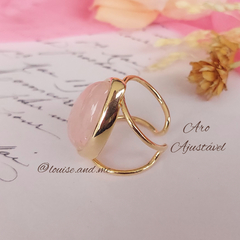 Quartzo Rosa Anel Pedra Gota Banho Ouro 18k (Ajustável) na internet