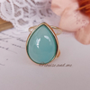 Ágata Azul Céu Anel Pedra Gota Banho Ouro 18k (Ajustável)