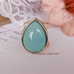 Ágata Azul Céu Anel Pedra Gota Banho Ouro 18k (Ajustável)