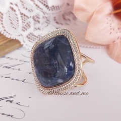 Sodalita Anel Banho Ouro 18k e Ródio Branco (Ajustável) - comprar online